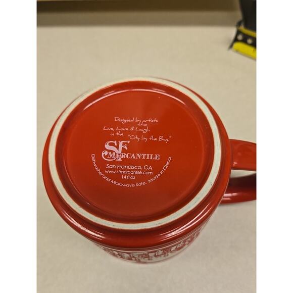 Etched Ceramic Mug California Republic Bear Red Off-White 14 Ounce SF Mercantile - Picture 12 of 15
